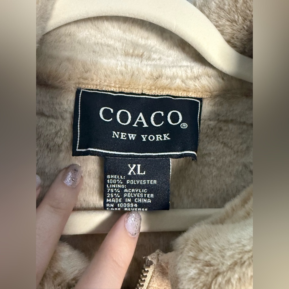 Vintage Coaco New York Tan Suede Faux Fur Lined ZipUp Jacket Size XL - Picture 3 of 8